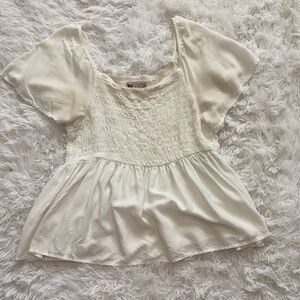 SO Cream Smocked Peplum Short Sleeve Top